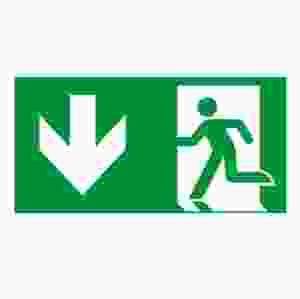 Efterlysande utrymningsskylt, pil ner